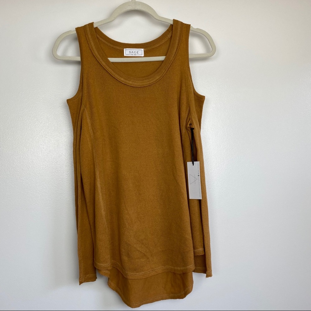 New Sage the label cold shoulder sweater gold